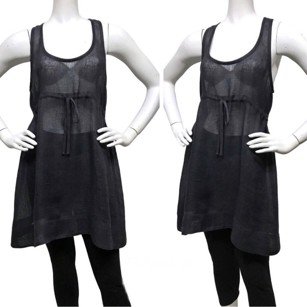 EILEEN FISHER S Linen Casual Layering Charcoal Gray Tunic Cover Top RacerBack